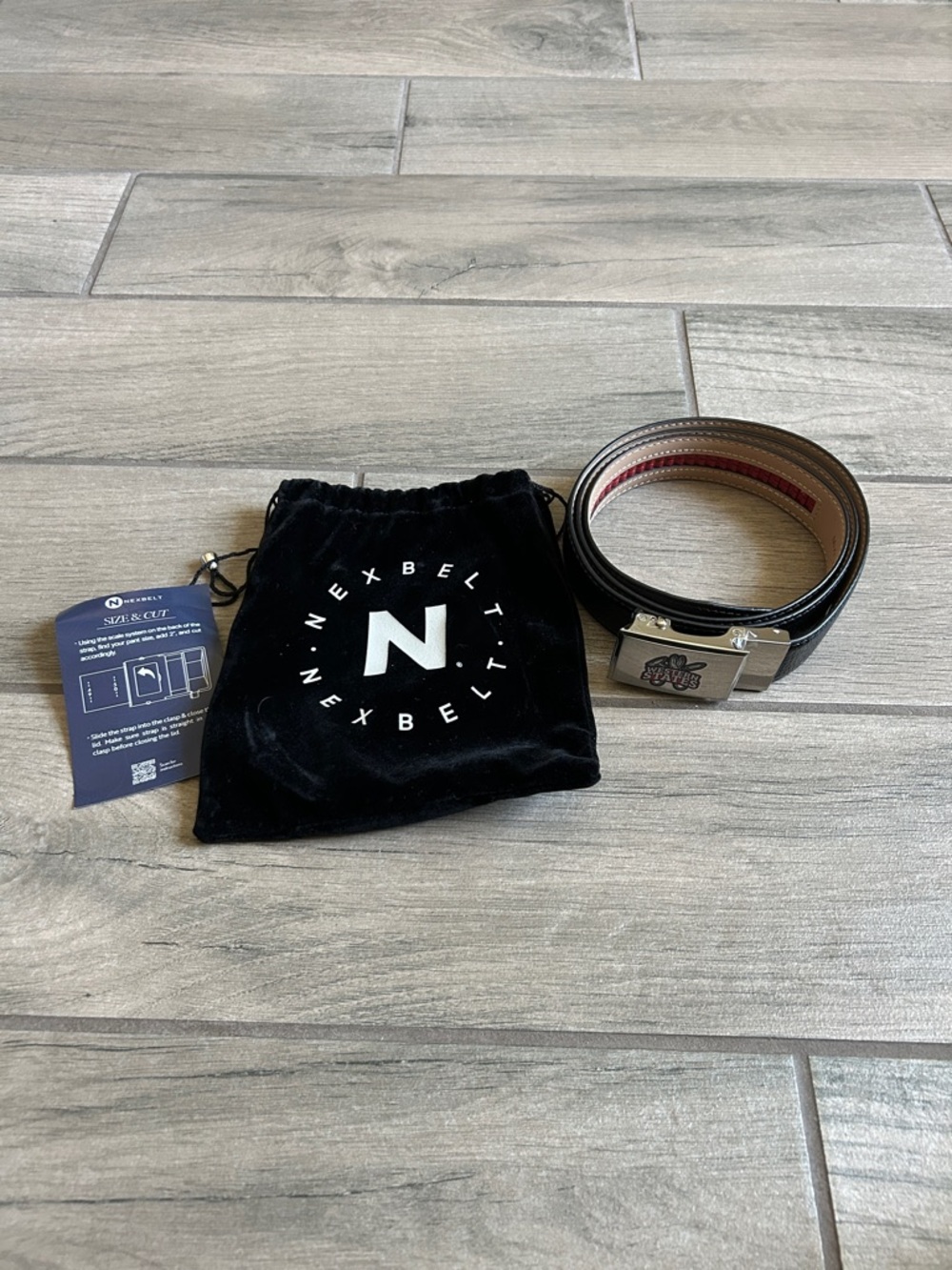 Nexbelt Men's Black faux Leather Ratchet Belt with Silver Buckle